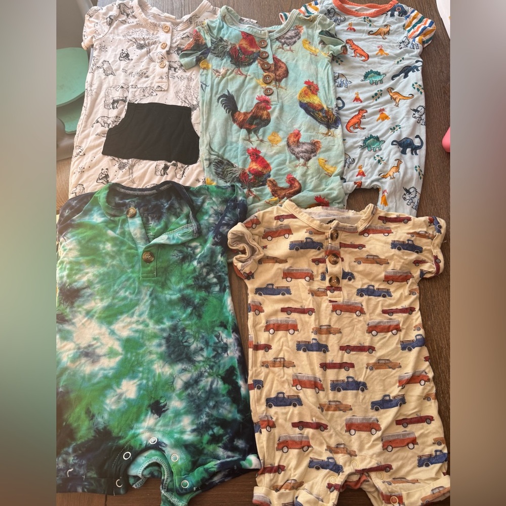Bundle of 6-12m bamboo rompers